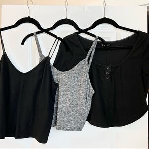 Crop Top Bundle Size L 3 PC | Black Grey Neutral Staples Button